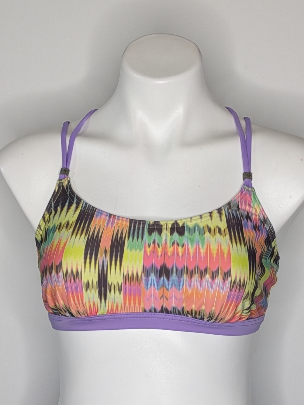 Prana Rio Azora Purple Pink Green Unpadded Strappy Bikini Top M